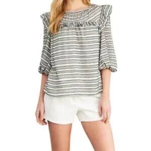 Crosby by Mollie Burch MAE Top | Black and White Stripe | Puff Sleeves | Size XS